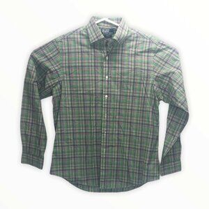 2/$30 Polo Ralph Lauren Men Shirt L 16.5 Plaid Green Purple Pink Button-Up Long